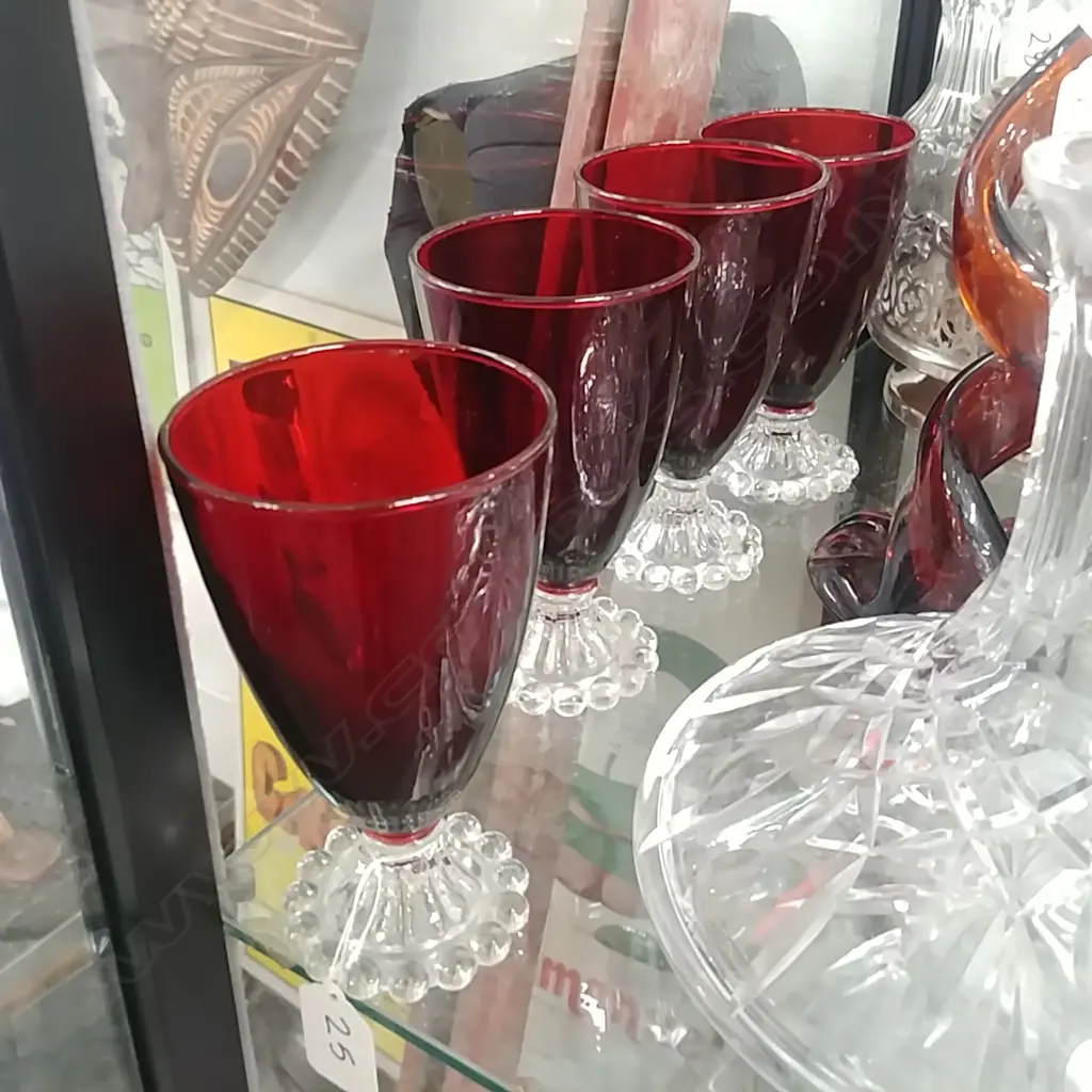 4 RUBY GLASS GOBLETS Image 1++