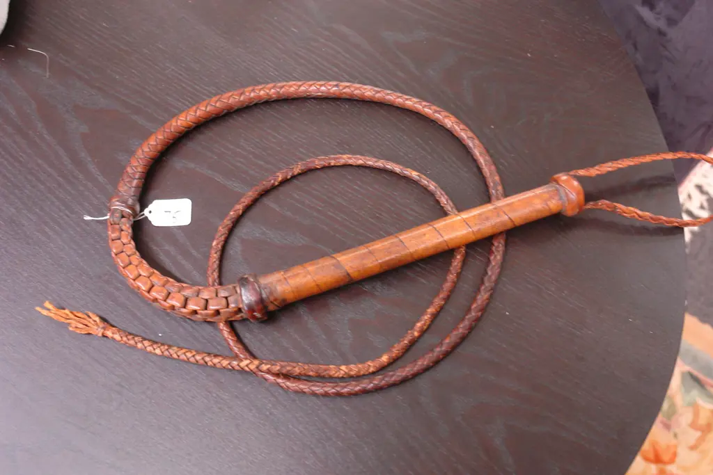 VINTAGE PLAITED LEATHER STOCK WHIP Image 1++