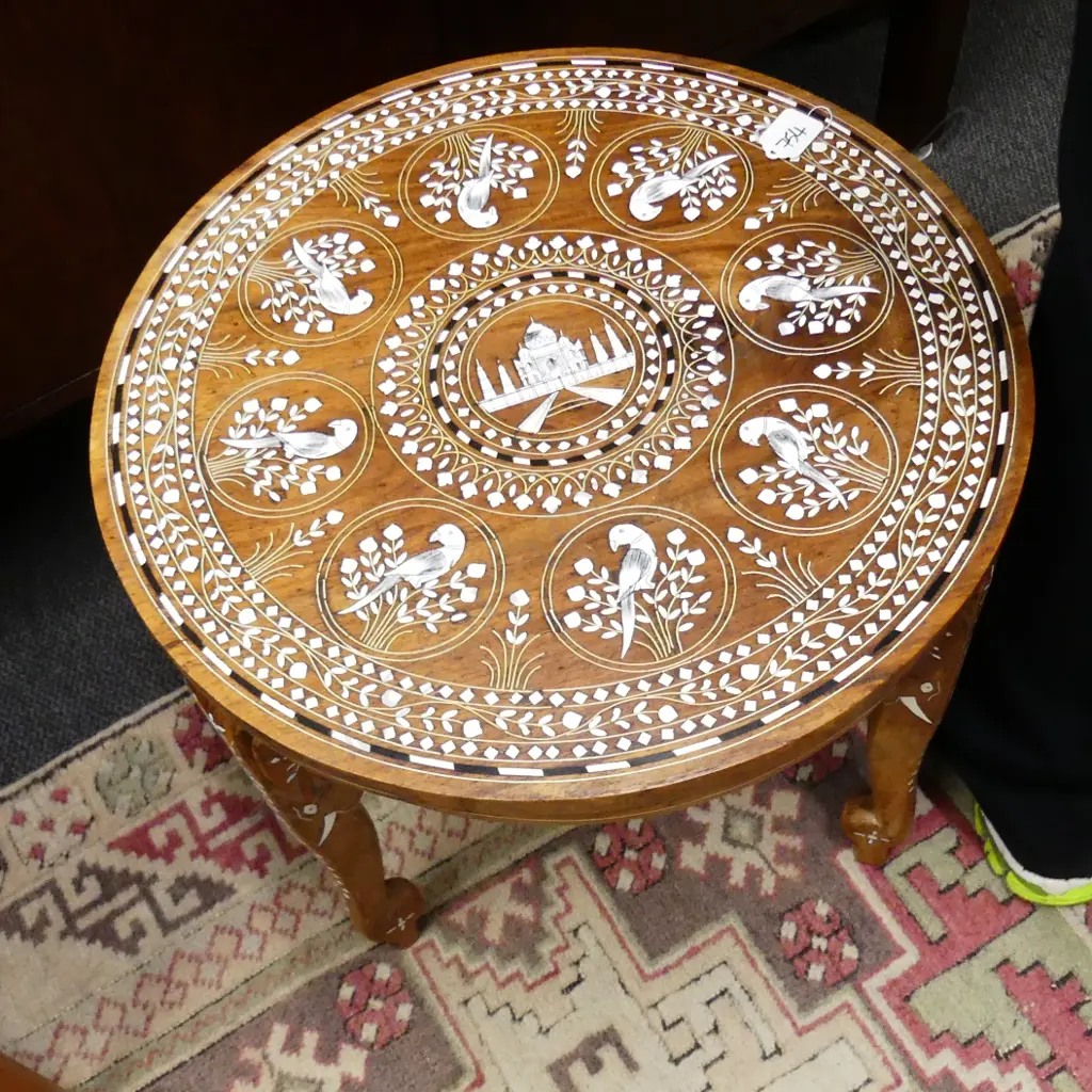 INLAID IVORY INDIAN TABLE  Image 1++