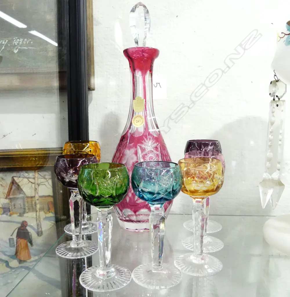 BOHEMIAN GLASS DECANTER & 7 GLASSES Image 1++