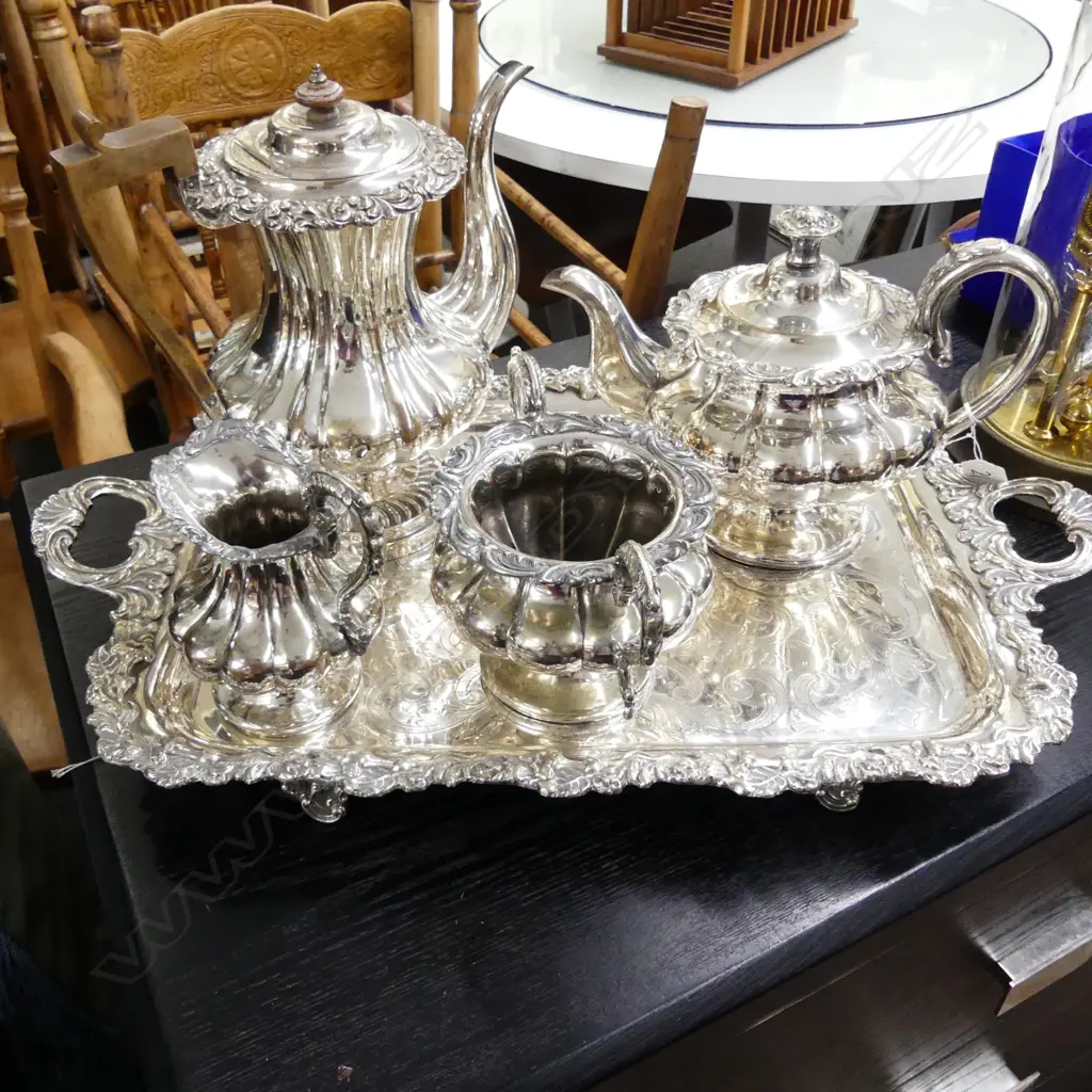 4 PC SHEFFIELD PLATE  ON TRAY Image 1++