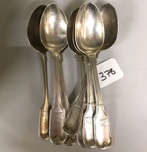 SET 7 WMIV SILVER TEASPOONS FIDDLE & THREAD 199GMS Image 1++