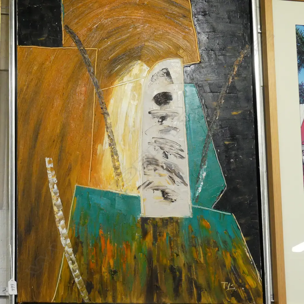 ABSTRACT OIL ON CANVAS SIGNED T.B. Image 1++