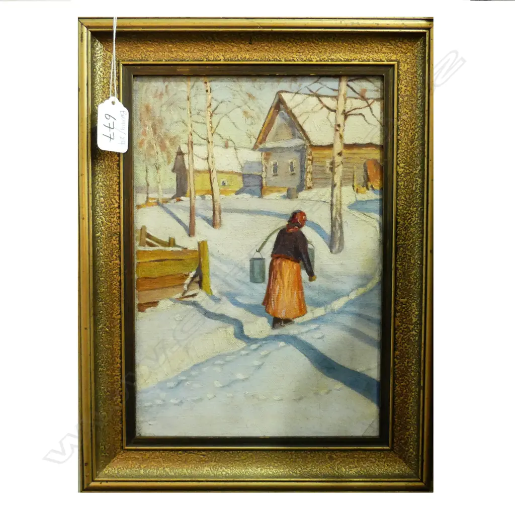 OIL ON CANVAS - WOMAN IN SNOW - UNSIGNED Image 1++