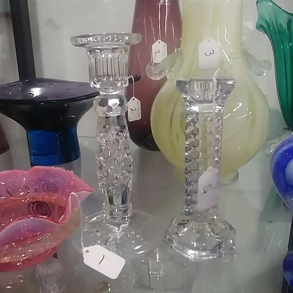 2 CRYSTAL CANDLE STICKS  Image 1++