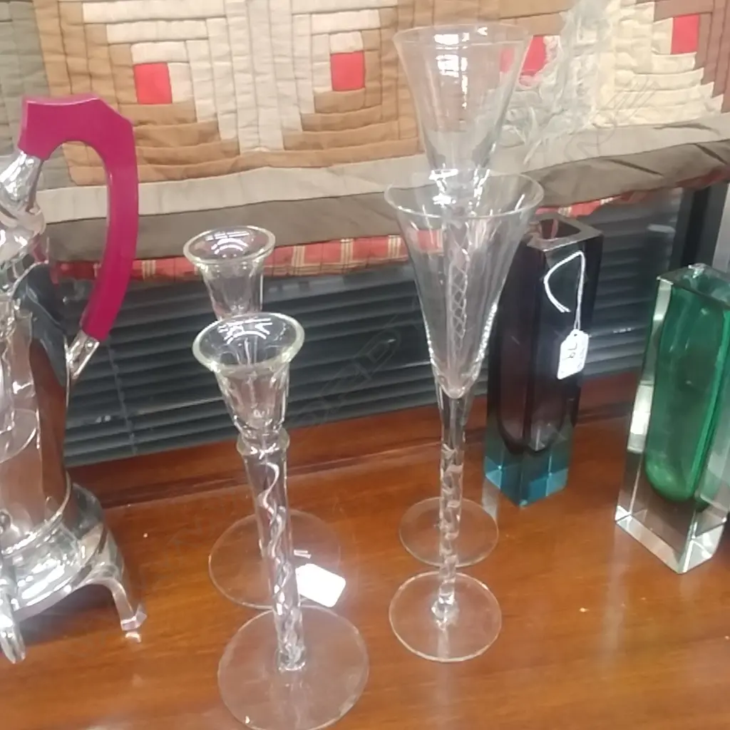 FOUR AIRTWIST GLASS CANDLESTICKS Image 1++