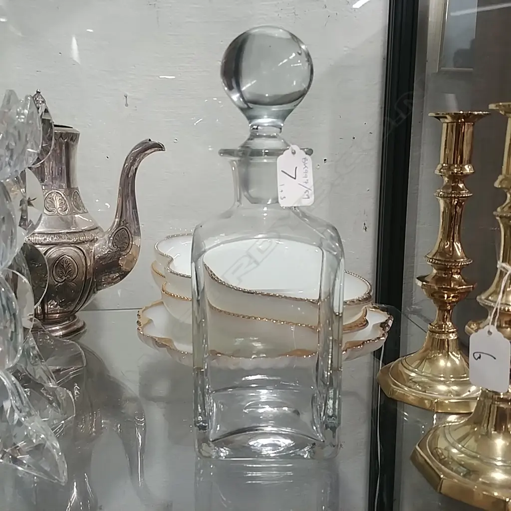 3 MILK GLASS DISHES + DECANTER  Image 1++