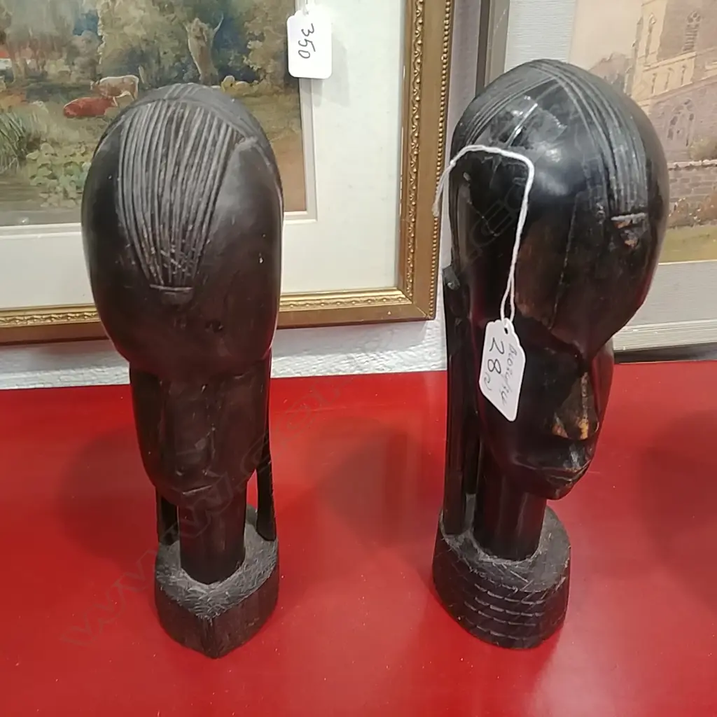 2 CARVED AFRICAN HEADS Image 1++
