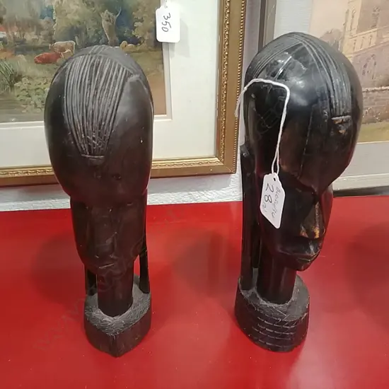 2 CARVED AFRICAN HEADS