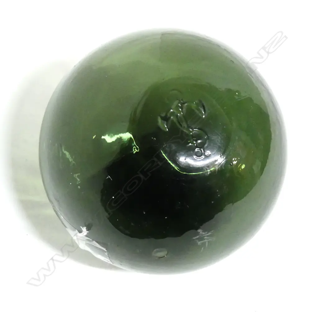 SMALL GLASS FISHING BUOY w EMBOSSED ANCHOR MOTIF Image 1++