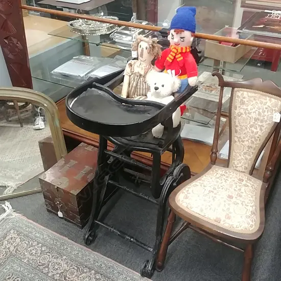 EDWARDIAN HIGHCHAIR & 3 DOLLS