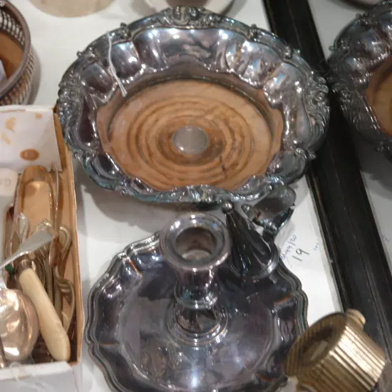 SHEFFIELD PLATE CANDLESTICK & WINE COASTER