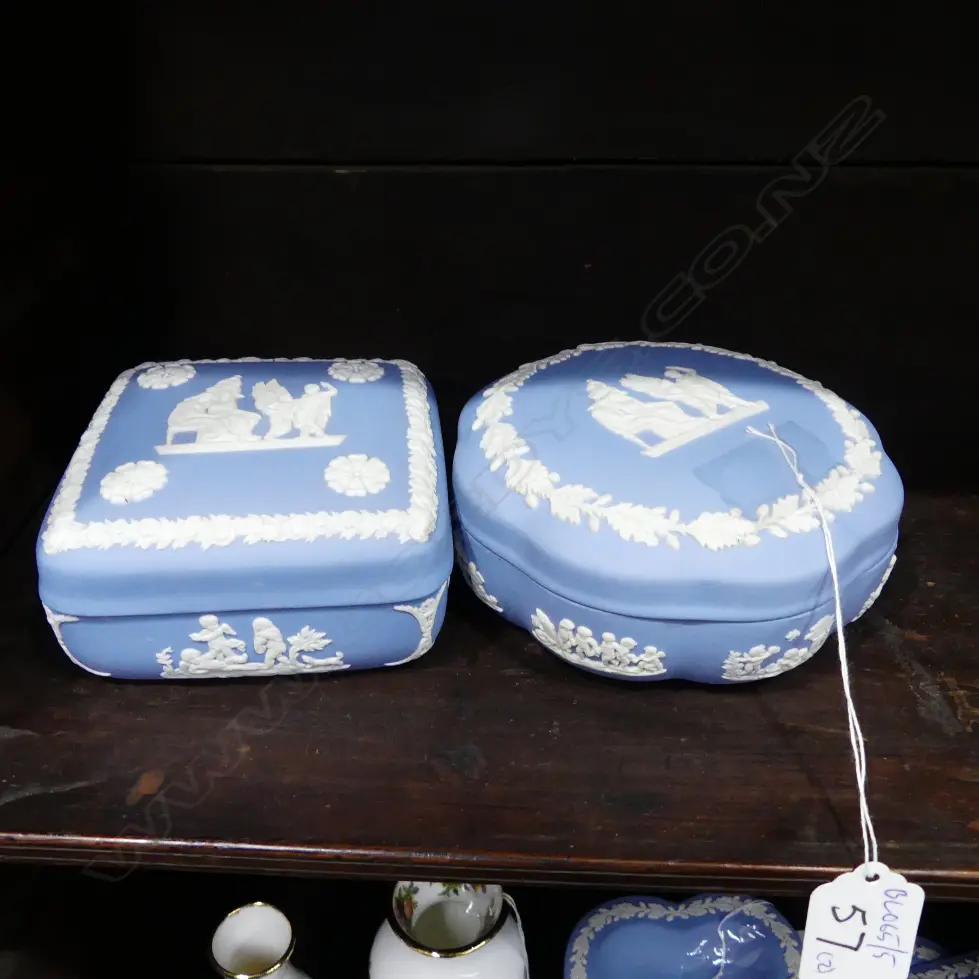 W/WOOD J/WARE 2 LIDDED TRINKET BOXES Image 1++