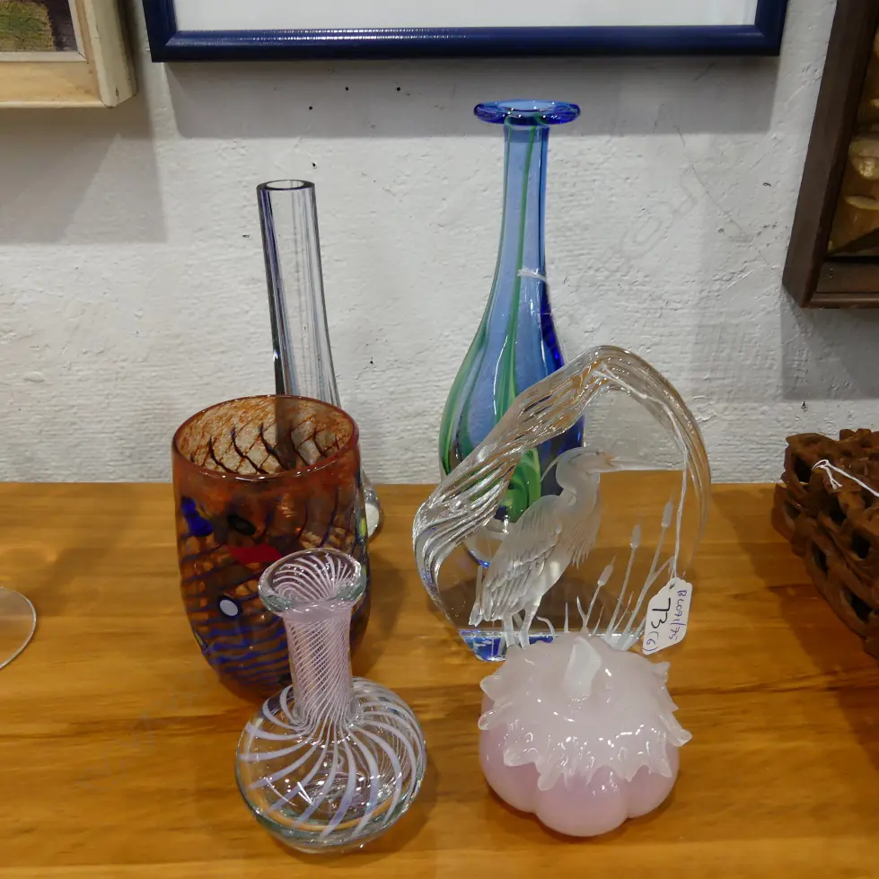 6 ASST GLASS VASES FRUIT ETC INC. GARY NASH TUMBLER Image 1++