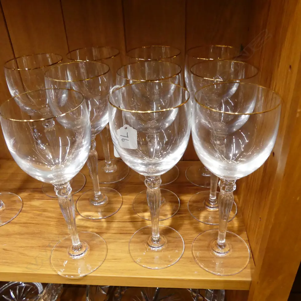 10 WATERFORD CRYSTAL WINE GLASSES SMALL. GOLD RIM Image 1++