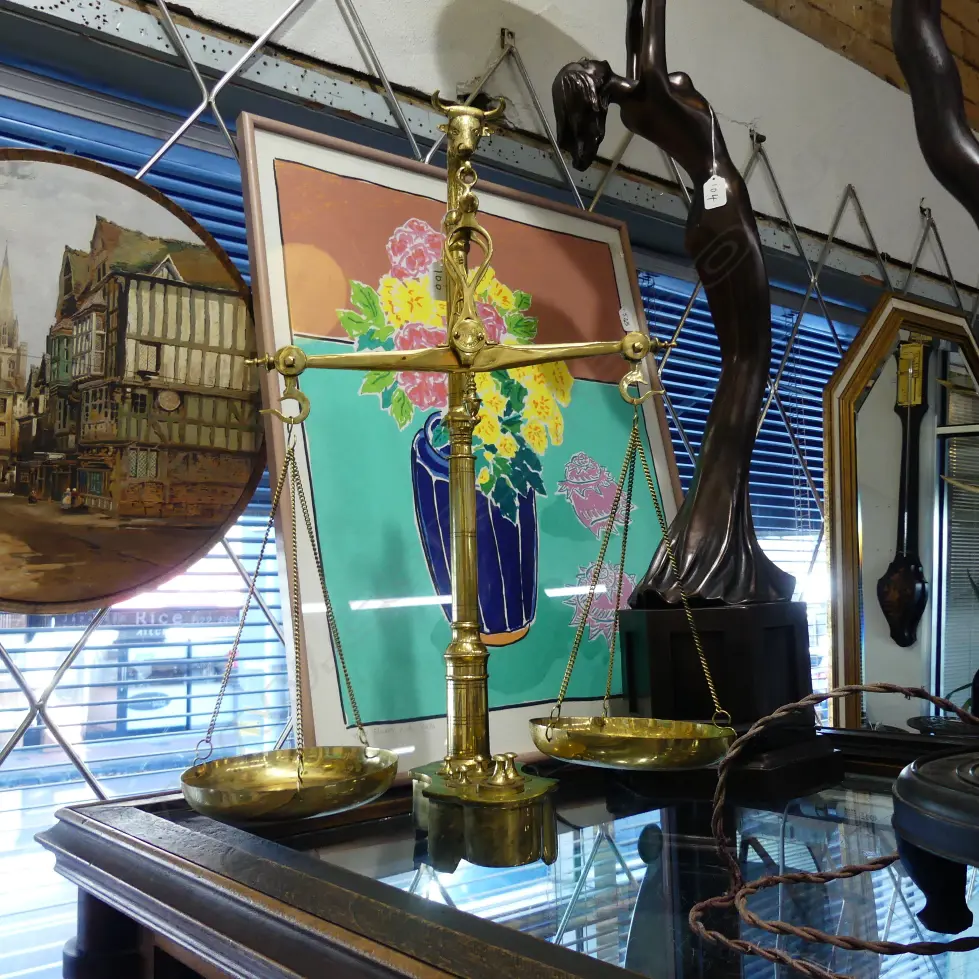 IMPRESSIVE SET OF LG BRASS SCALES 2/ WEIGHTS Image 1++