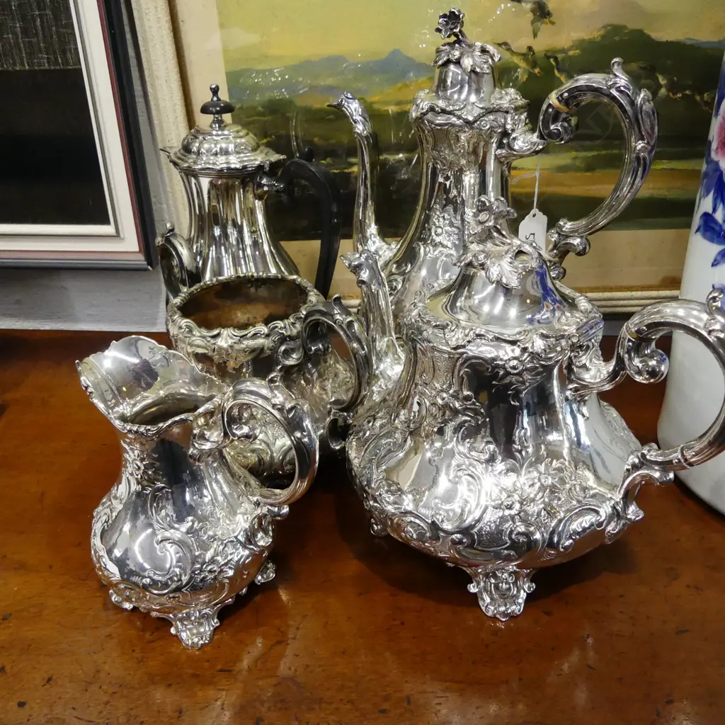 4 PIECE VICTORIAN EPNS TEA & COFFEE SET + COFFEE POT Image 1++
