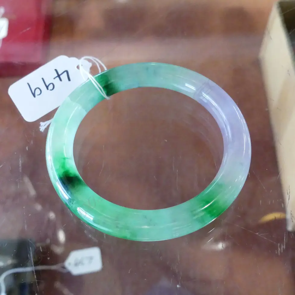 CHINESE JADE BANGLE MAUVE & GREEN HIGHLIGHTS A.F Image 1++