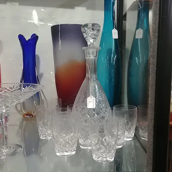CRYSTAL DECANTER + 12 GLASSES