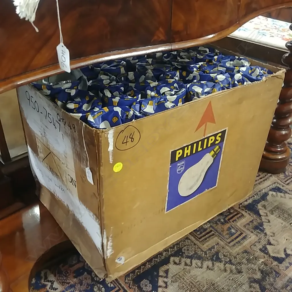 BOX OF LARGE ROUND LIGHT BULBS  Image 1++