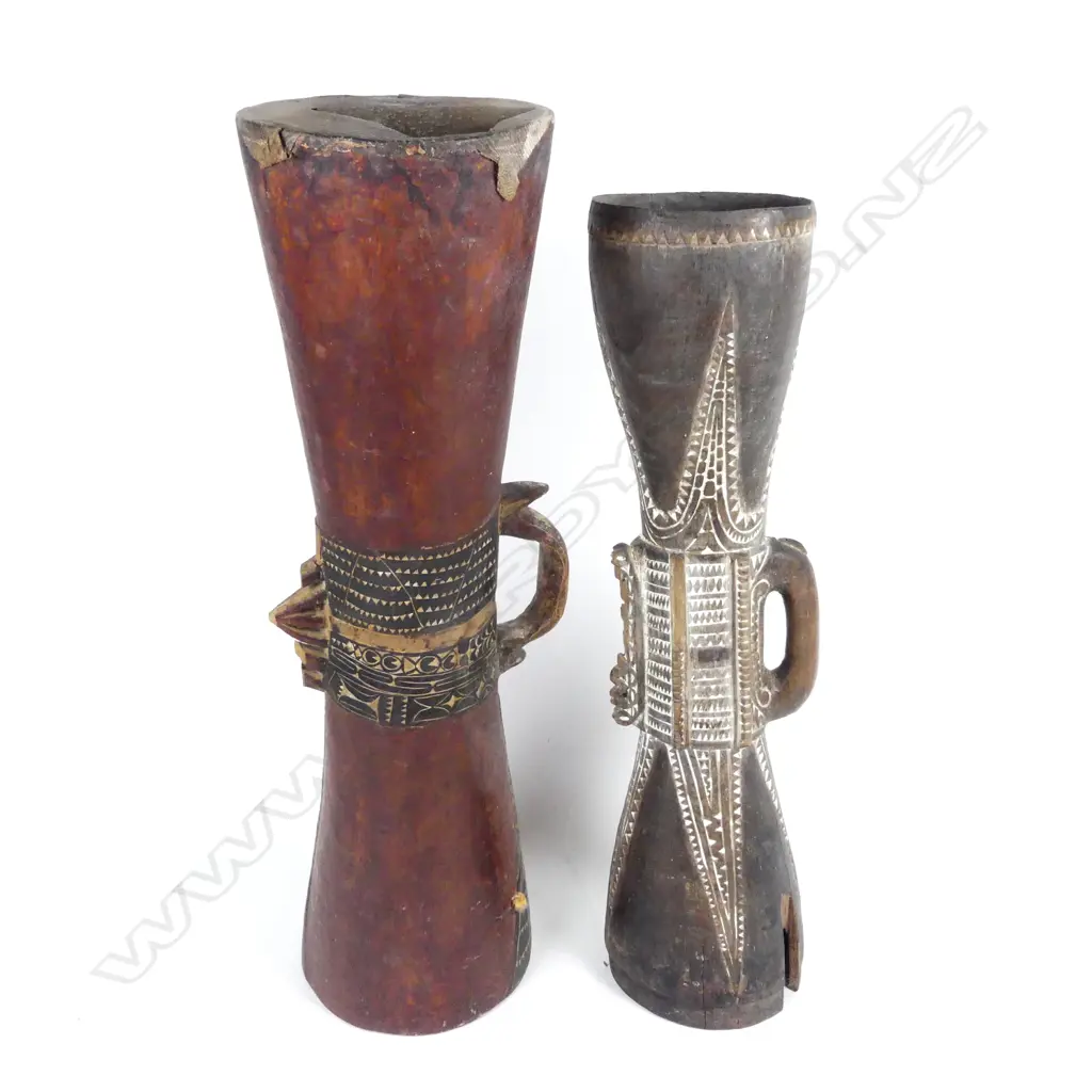 Two early New Guinea kundu drums Image 1++