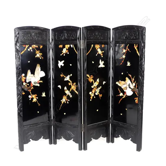 A small Japanese Meiji period four fold screen