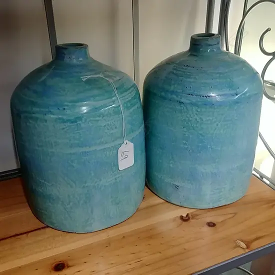 PR OF CERAMIC TURQUOISE VASES