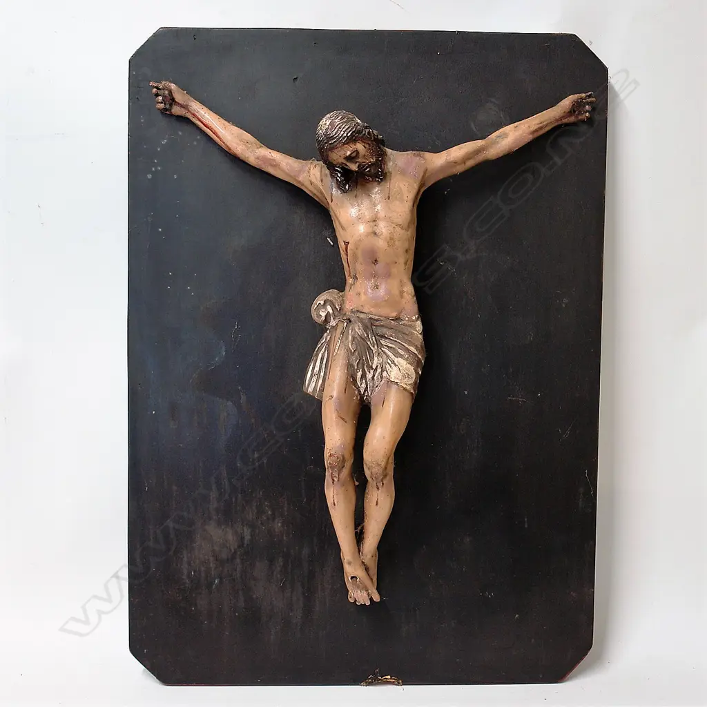 A c.1900 painted plaster crucifix Image 1++