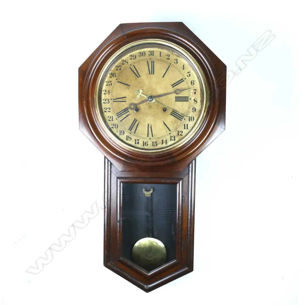 A 19thC mahogany Ansonia regulator calendar wall clock Image 1++