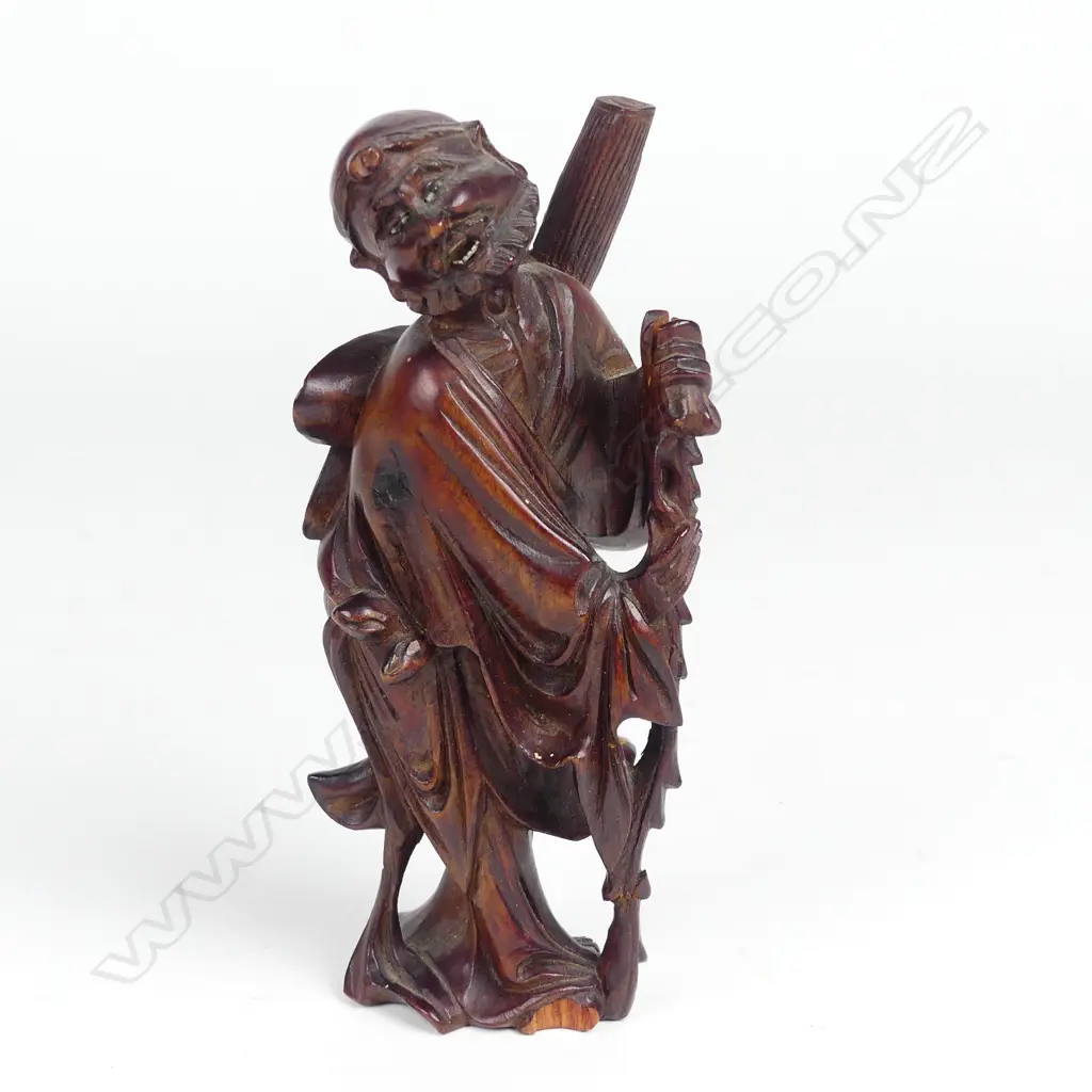 A Chinese carved rosewood figure of Gamma Sennin Image 1++