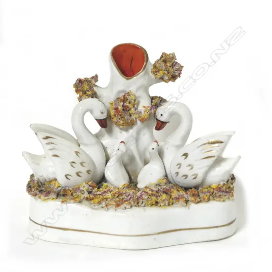 A Victorian Staffordshire swan ornament