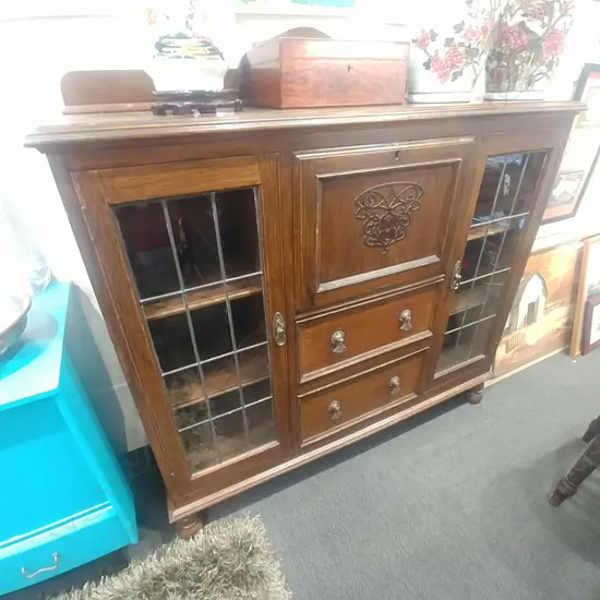 EDWARDIAN LEADLIGHT CHINA CABINET