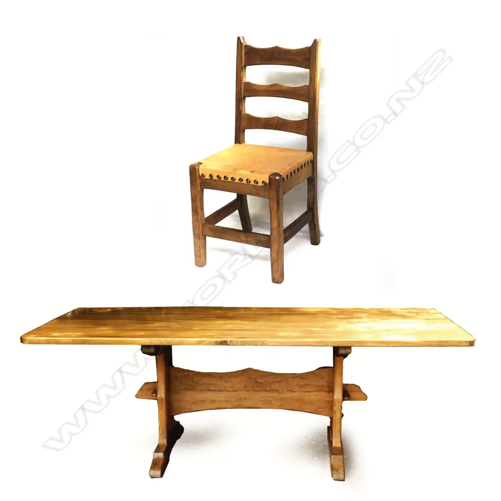 Chapman-Taylor rimu refectory dining table and eight chairs Image 1++