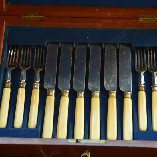 12 EACH VIC. EP FRUIT KNIVES & FORKS IN CASE
