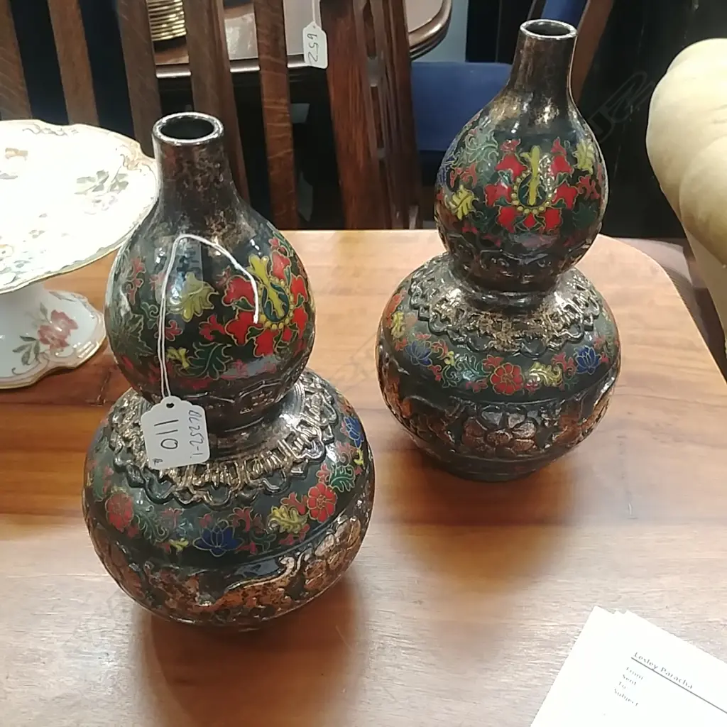 PR CHINESE DBLE GOURD FORM VASES, POLYCHROME,  Image 1++