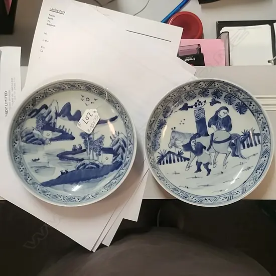 PR CHINESE B & W DISHES FIGUES, HORSE LANDSCAPE
