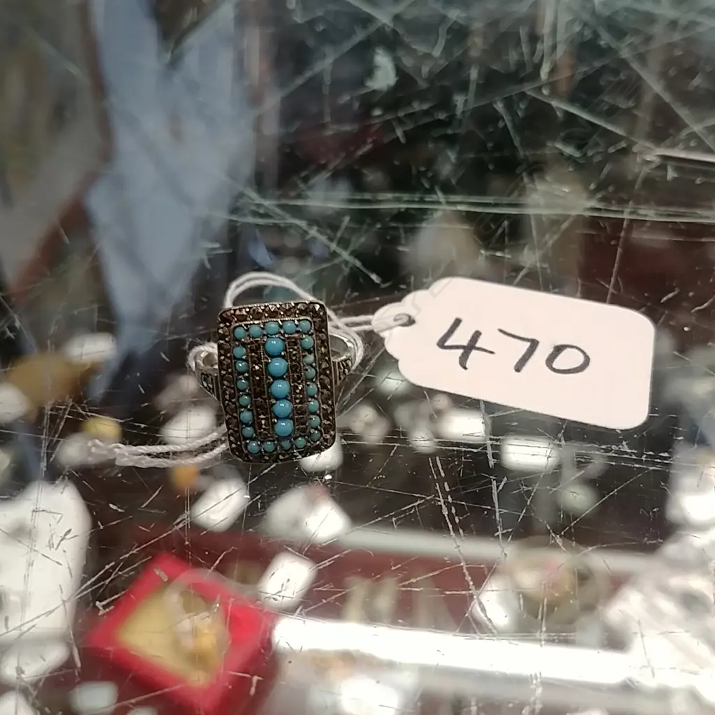 SILVER TURQUOISE AND MARCASITE RING Image 1++