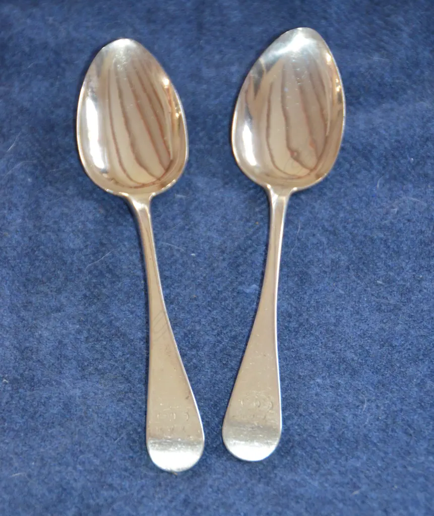 PAIR OF SILVER DESSERT SPOONS 1821 Image 1++