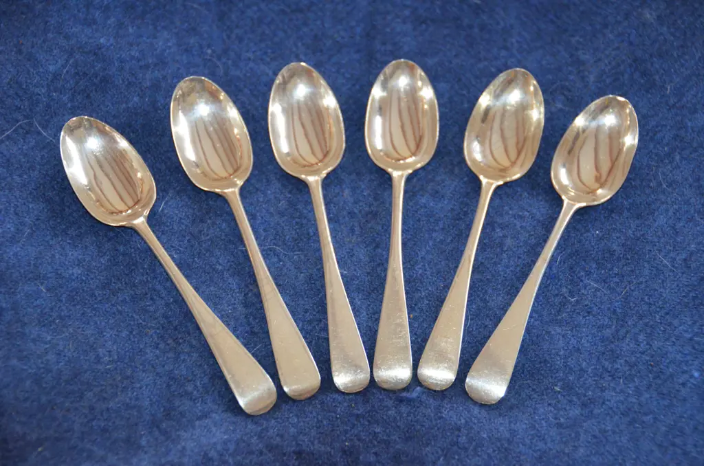 6 SILVER EGG SPOONS 1907 Image 1++