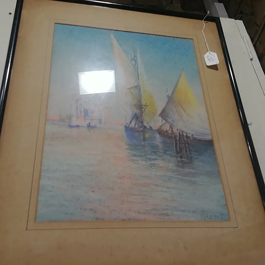 JD PERRET PASTEL - BOAT SCENE Image 1++