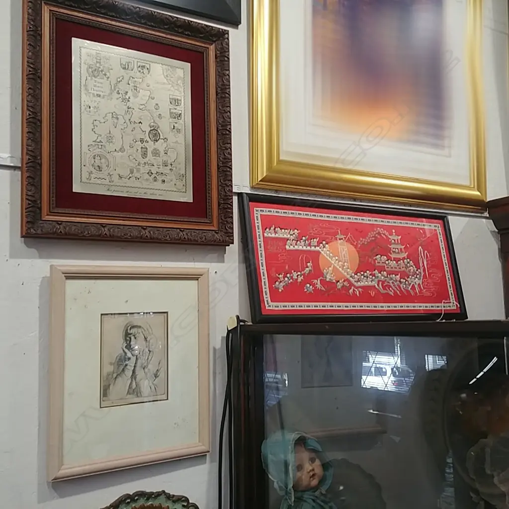 CHINESE EMBROIDERY & 2 ART WORKS Image 1++