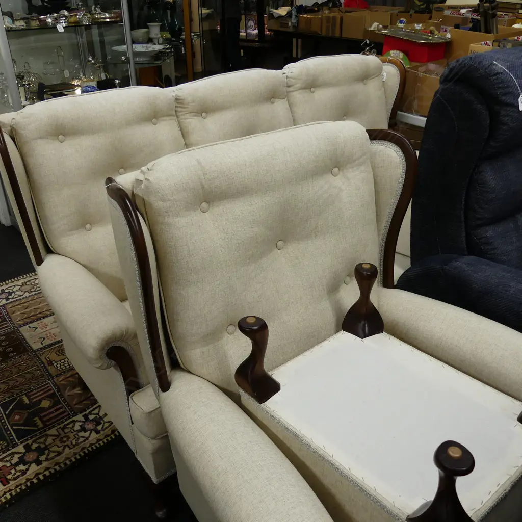 MAHOGANY FRAMED SOFA + ARMCHAIR Image 1++