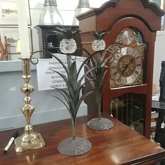 PR OF METAL AND GLASS CANDLESTICKS