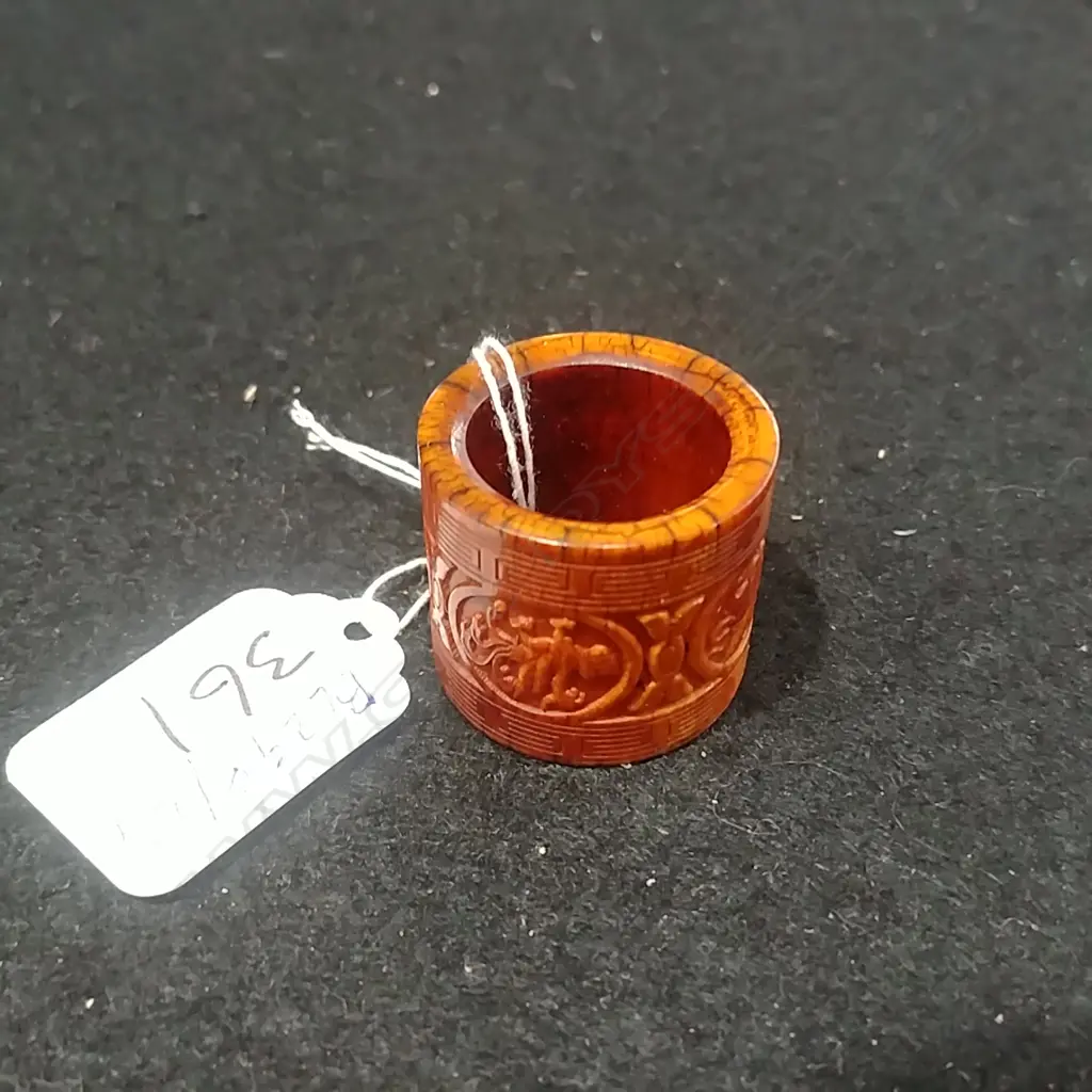 STAINED DEER BONE CHINESE ARCHERS RING DRAGONS Image 1++