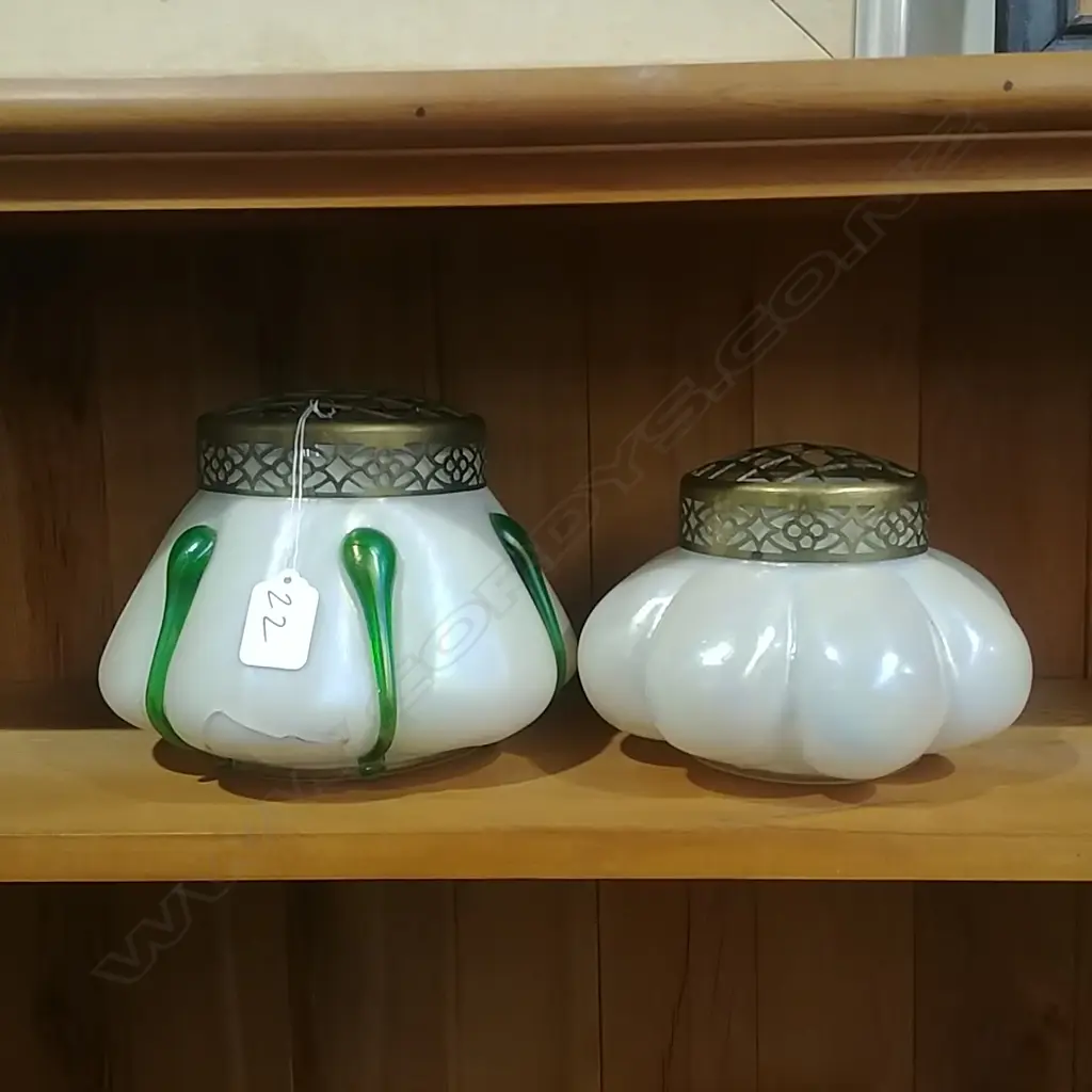 2 ART NOUVEAU LUSTRE GLASS POSY VASES 1 A/F Image 1++