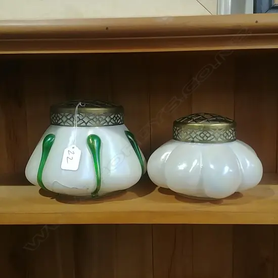 2 ART NOUVEAU LUSTRE GLASS POSY VASES 1 A/F