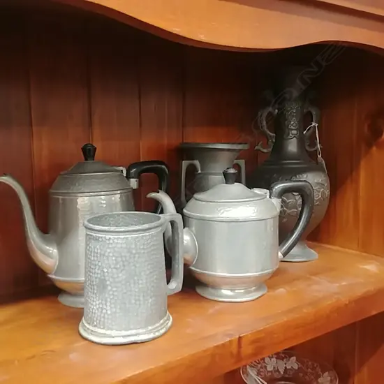 ASST PEWTER +METAL VASES 5