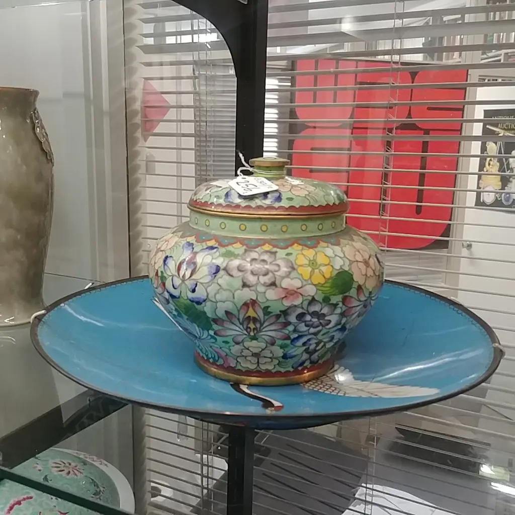 CLOISONNE PLATE & LIDDED JAR Image 1++
