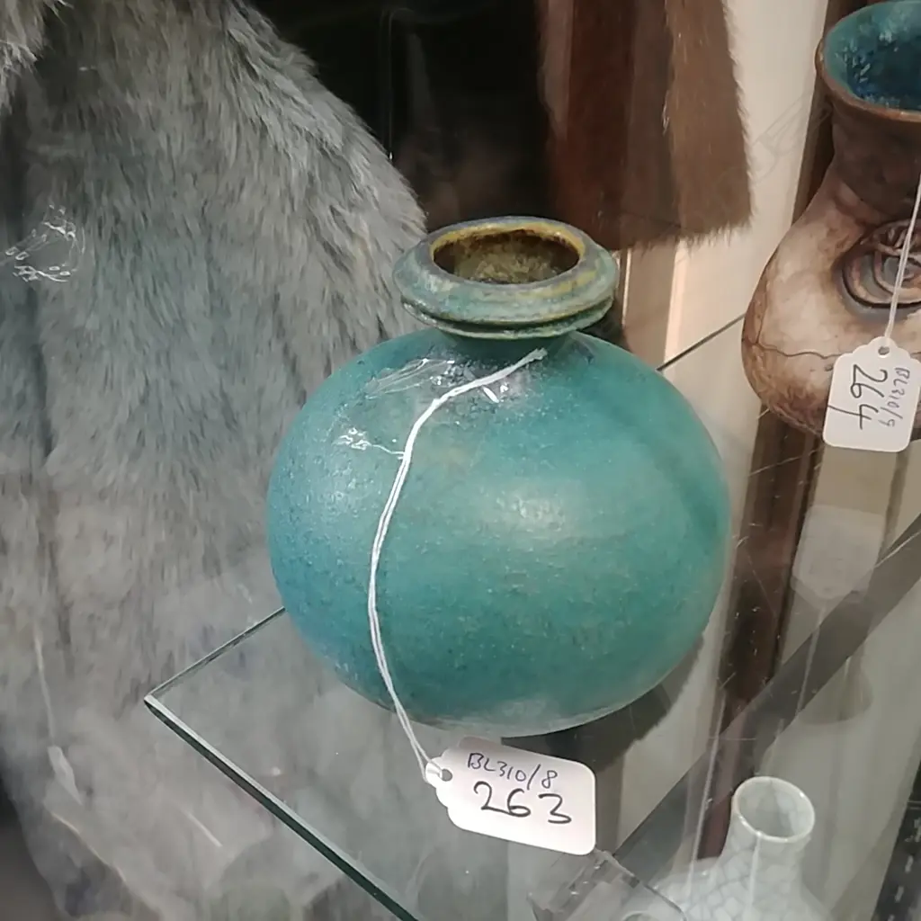 SMALL GRAHAM STORM GREEN GLAZED VASE Image 1++