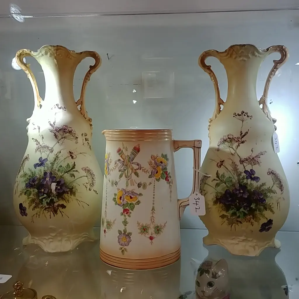 PR OF EDWARDIAN VASES+DEVON JUG Image 1++